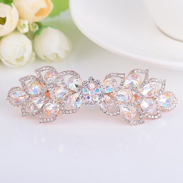 

Hollow Out Flower Shape Rinestone Inlaid Barrette, White