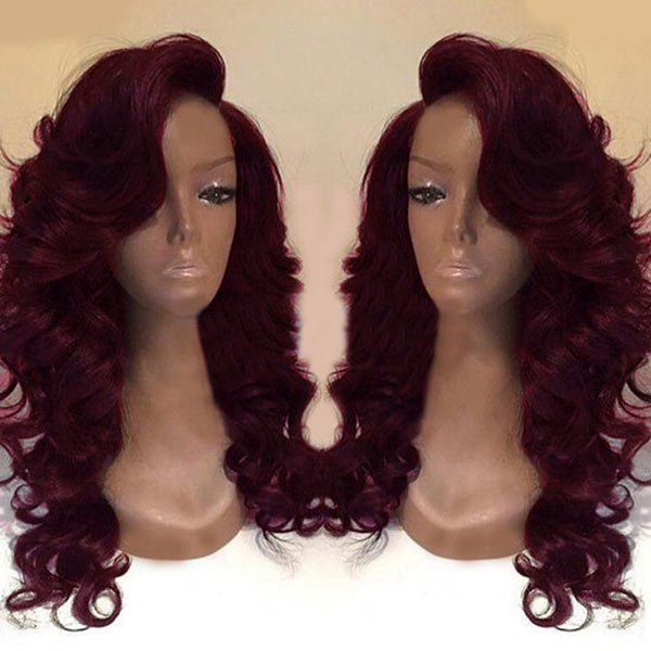

Deep Side Part Long Body Wave Synthetic Wig, Wine red