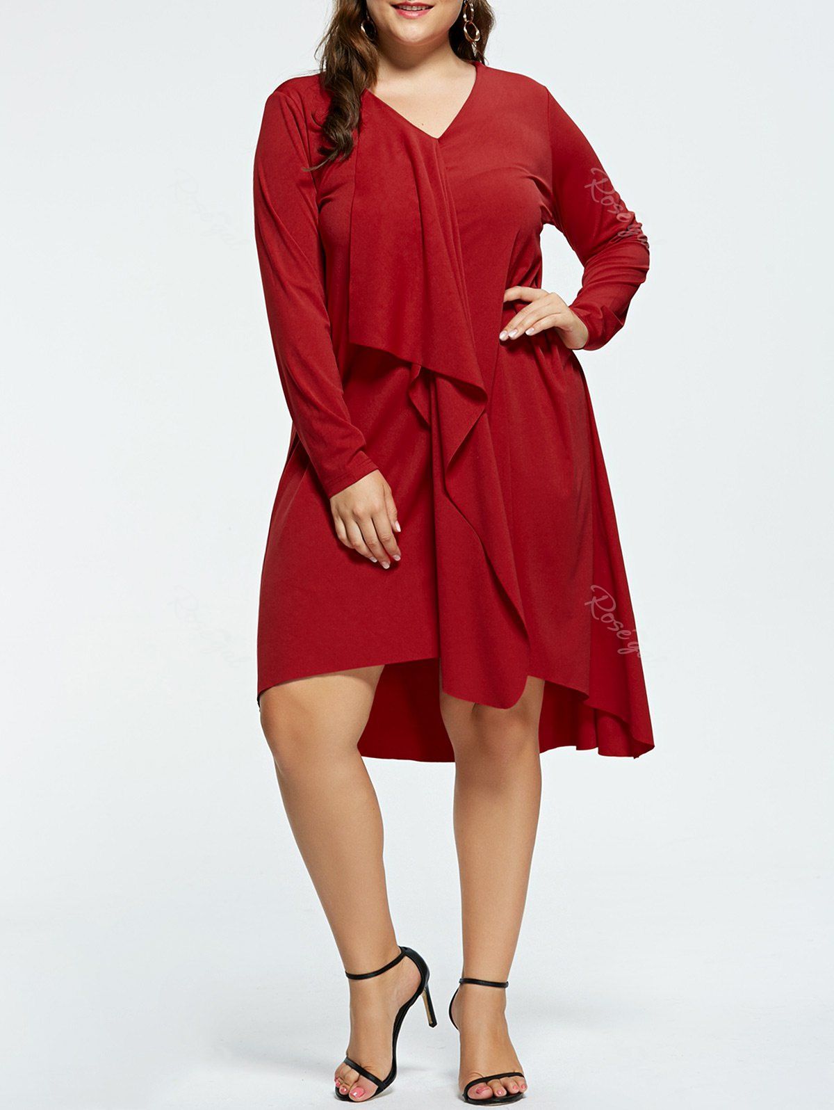 

Plus Size V-neck High Low Party Dress, Red