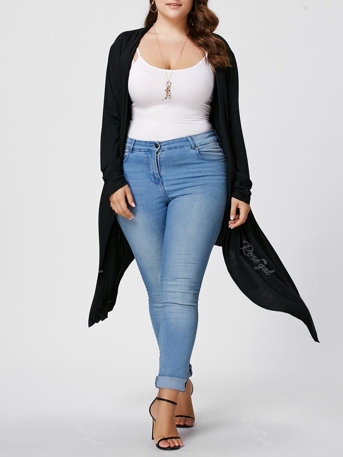 

Plus Size Maxi Asymmetric Front Open Cardigan, Black