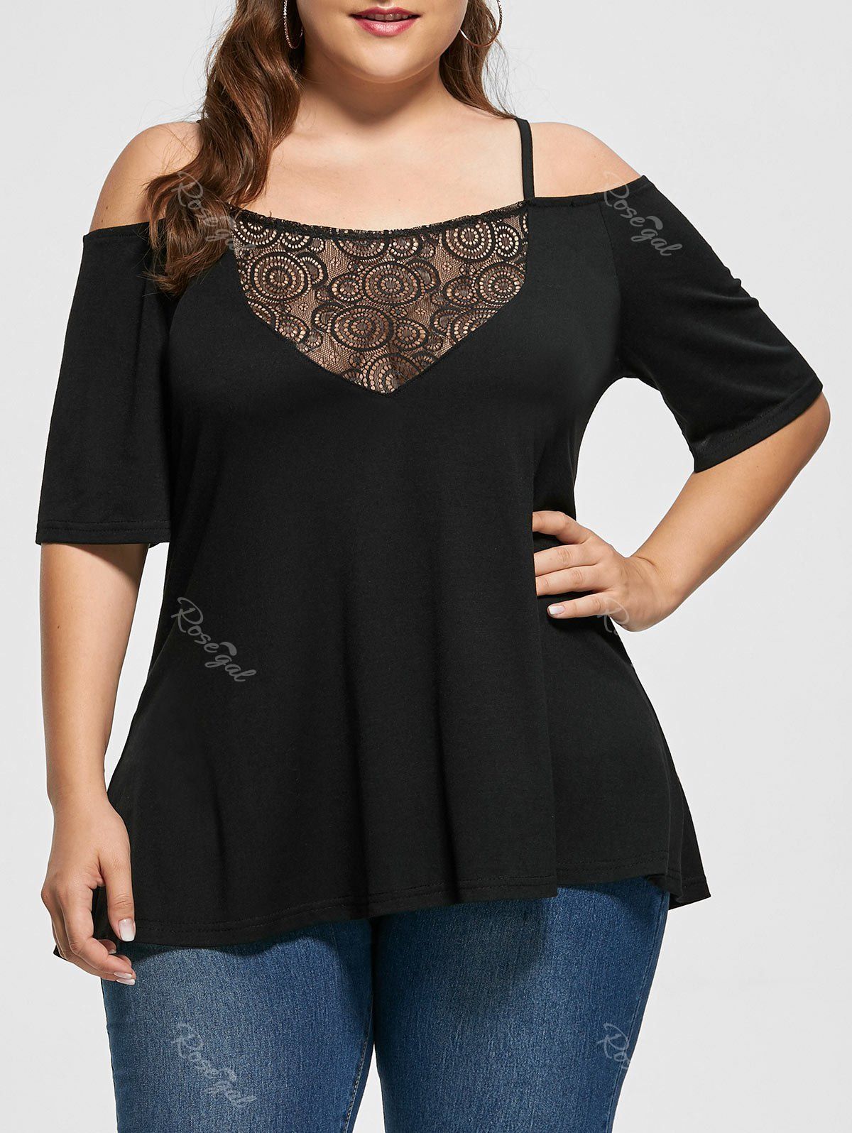 

Spaghetti Strap Cold Shoulder Plus Size Top, Black