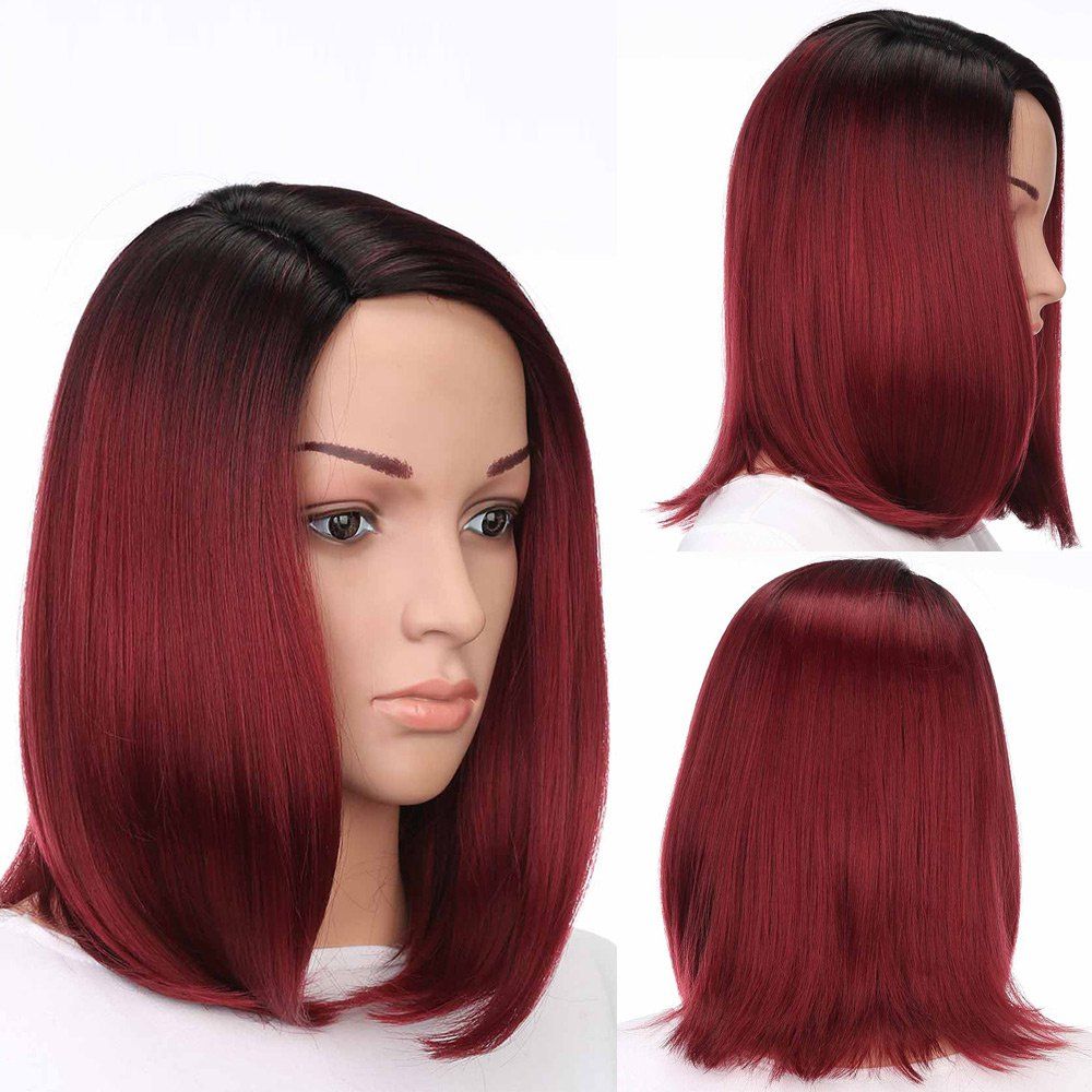 

Medium Side Part Colormix Ombre Straight Bob Synthetic Wig, Black and red