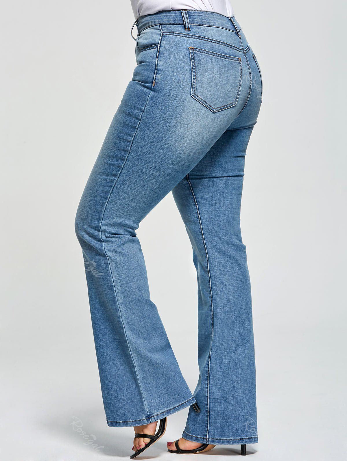 Denim Blue 3xl Plus Size Five Pockets Denim Flare Jeans | RoseGal.com