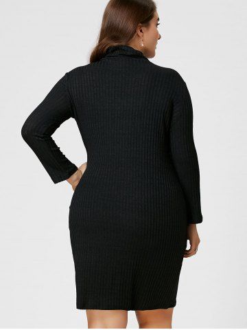 Plus Size Sheath Turtleneck Ribbed Sweater Dress