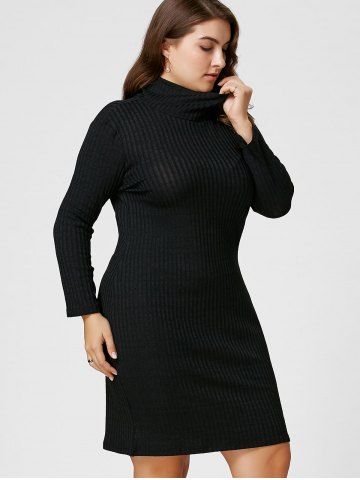 Plus Size Sheath Turtleneck Ribbed Sweater Dress