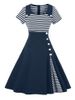 Vintage Buttoned Stripe Pin Up Dress -  