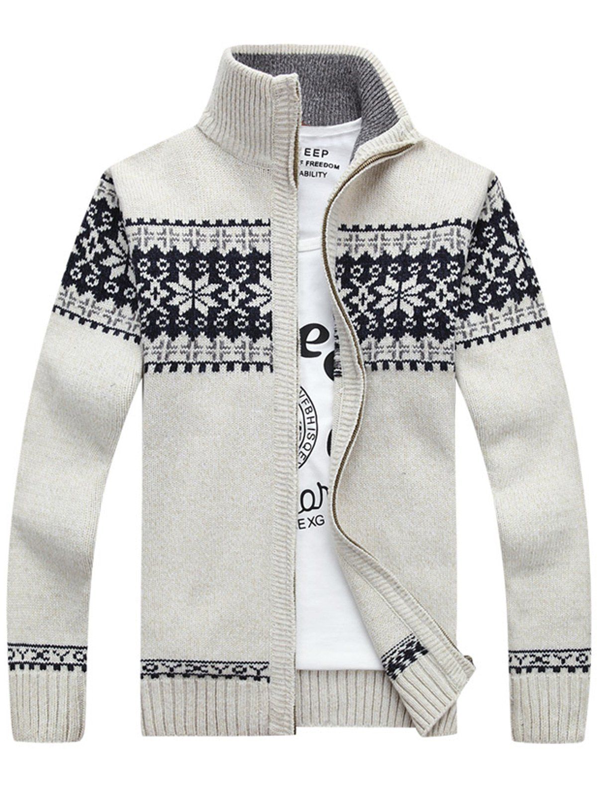

Jaquard Zip Up Sweater Cardigan, White
