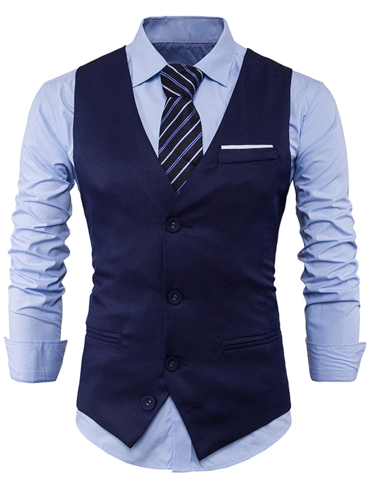 

V Neck Color Block Edging Waistcoat, Cadetblue