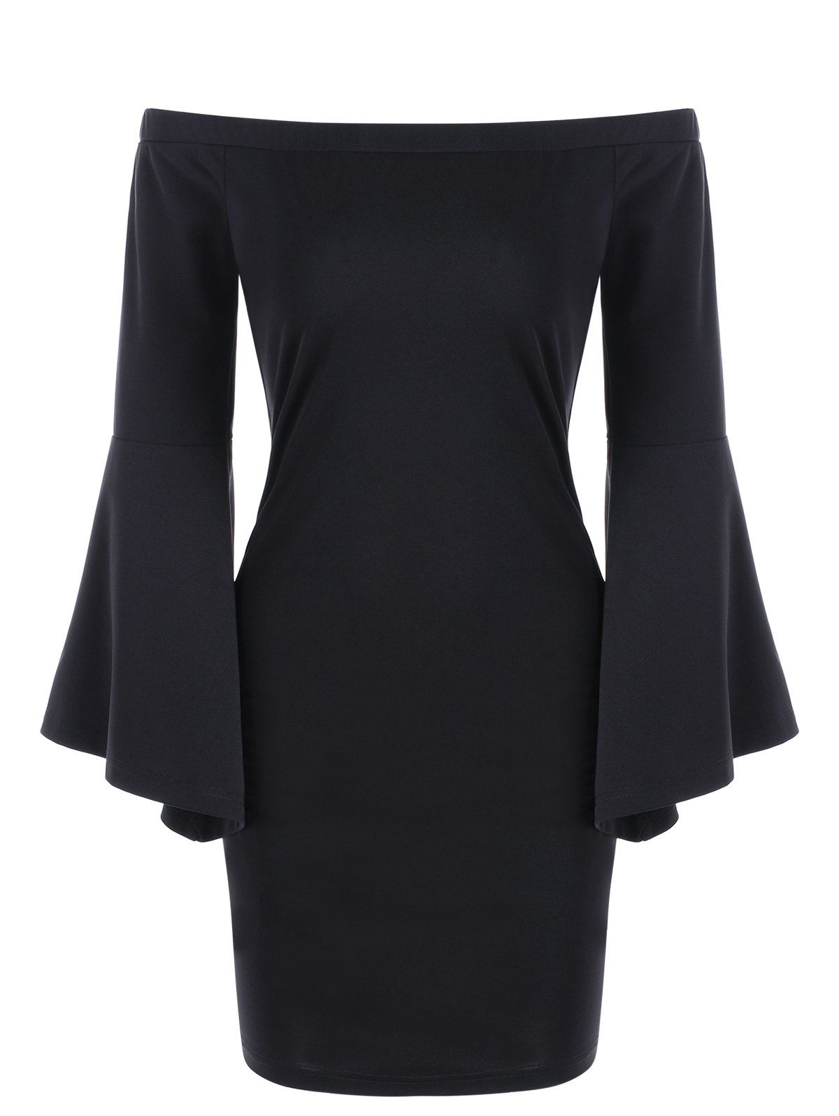 

Off Shoulder Flare Sleeve Sheath Dress, Black