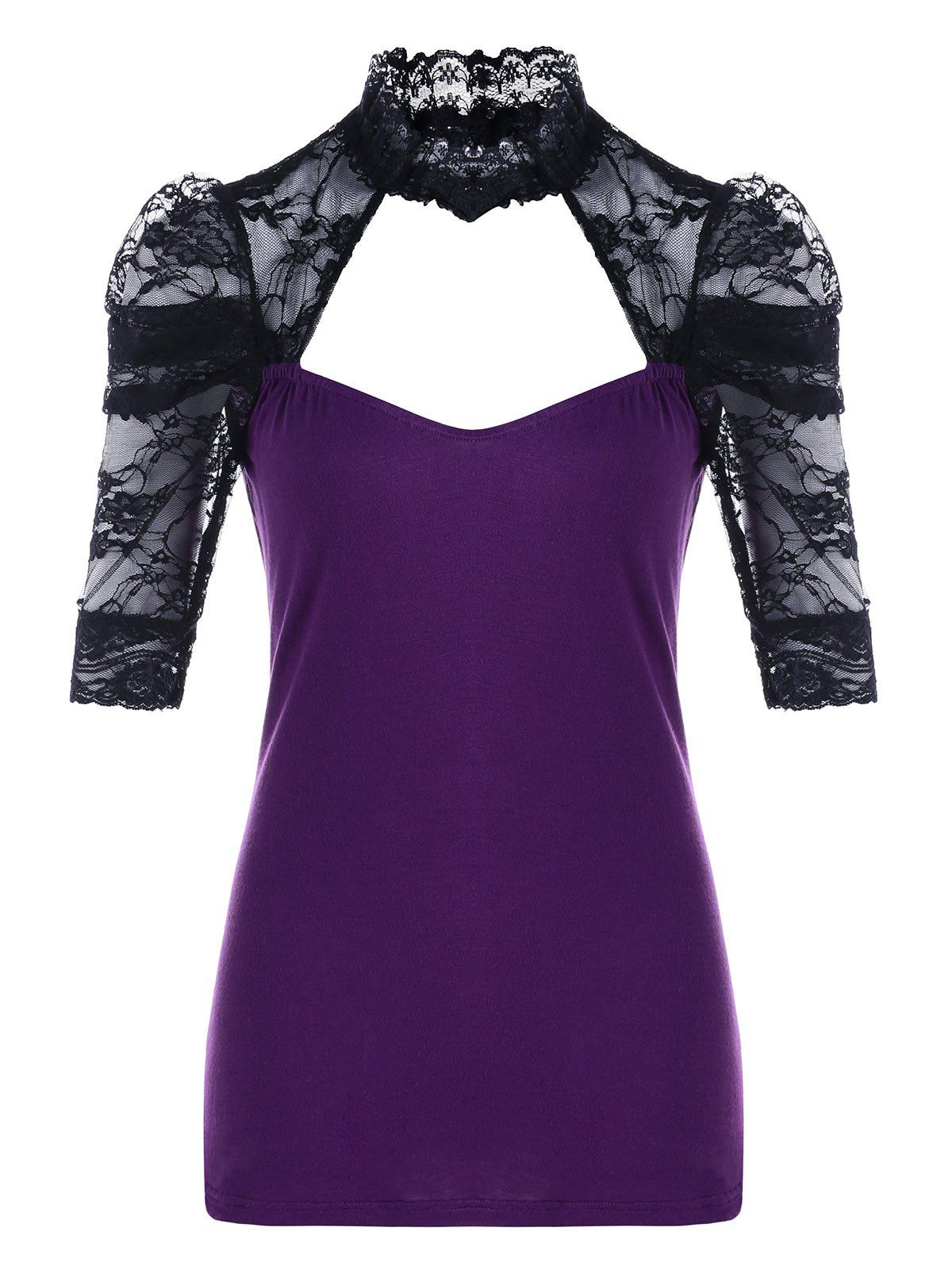 

Cut Out Lace Insert Tee, Purple