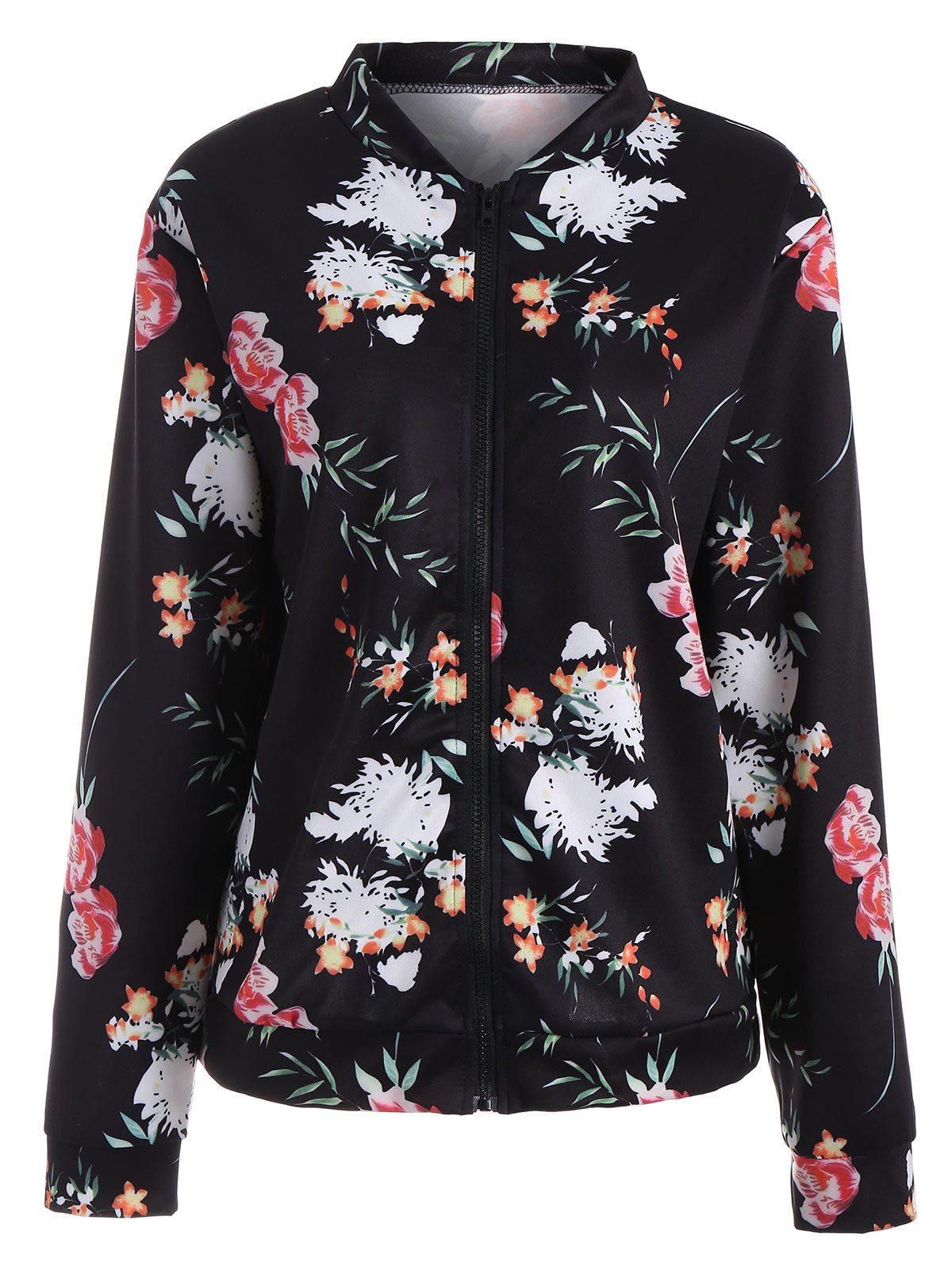 Cheap Floral Long Sleeve Zip Up Jacket  