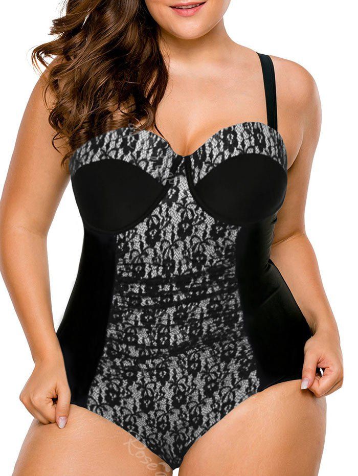 

Push Up Plus Size Swimsuit with Lace, Black