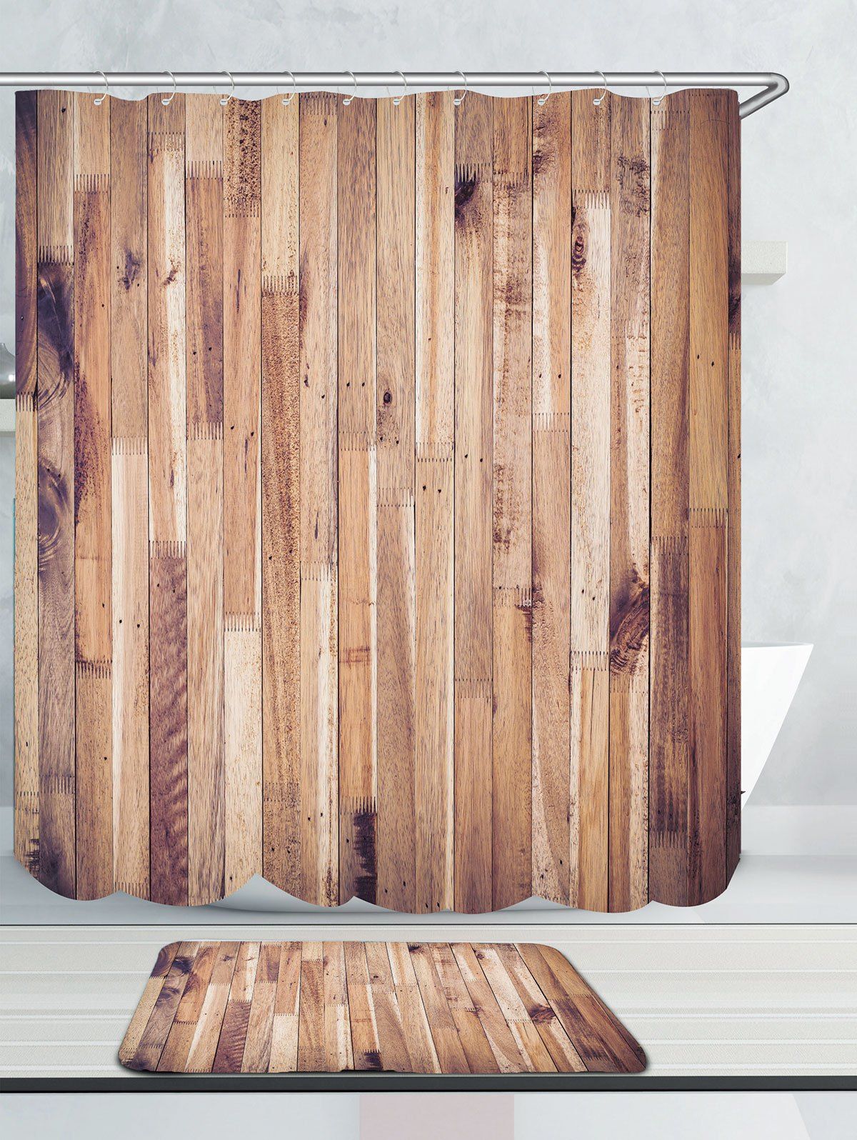 Rideau Et Tapis De Douche En Bois à Grain étanche En WOOD