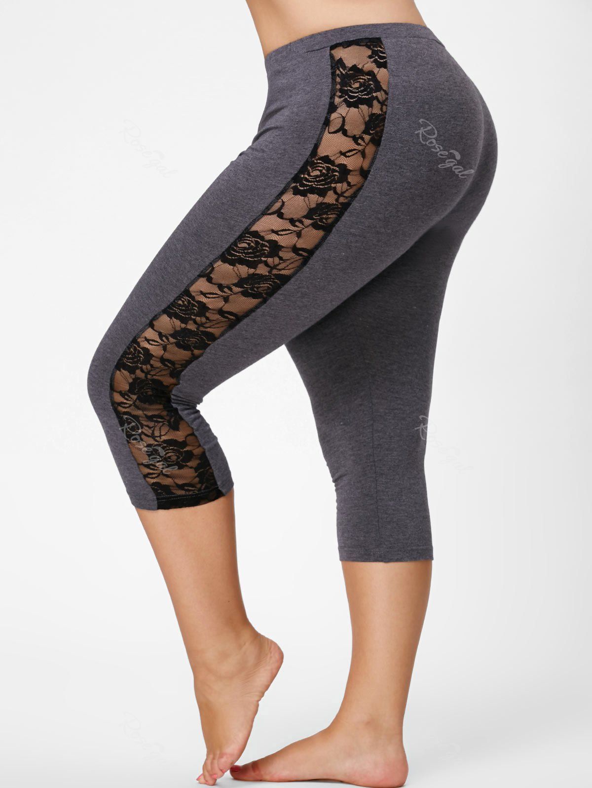 

Mesh Panel Lace Plus Size Cropped Leggings, Gray