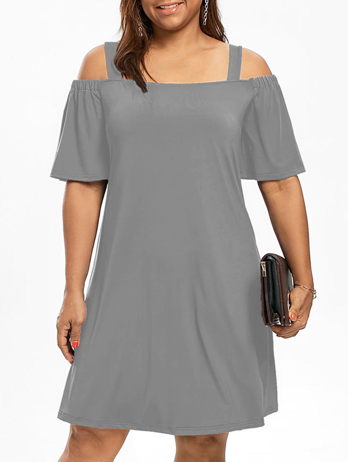 Gray 5xl Cold Shoulder Half Sleeve Plus Size Dress gray 5xl cold shoulder half sleeve plus size dress