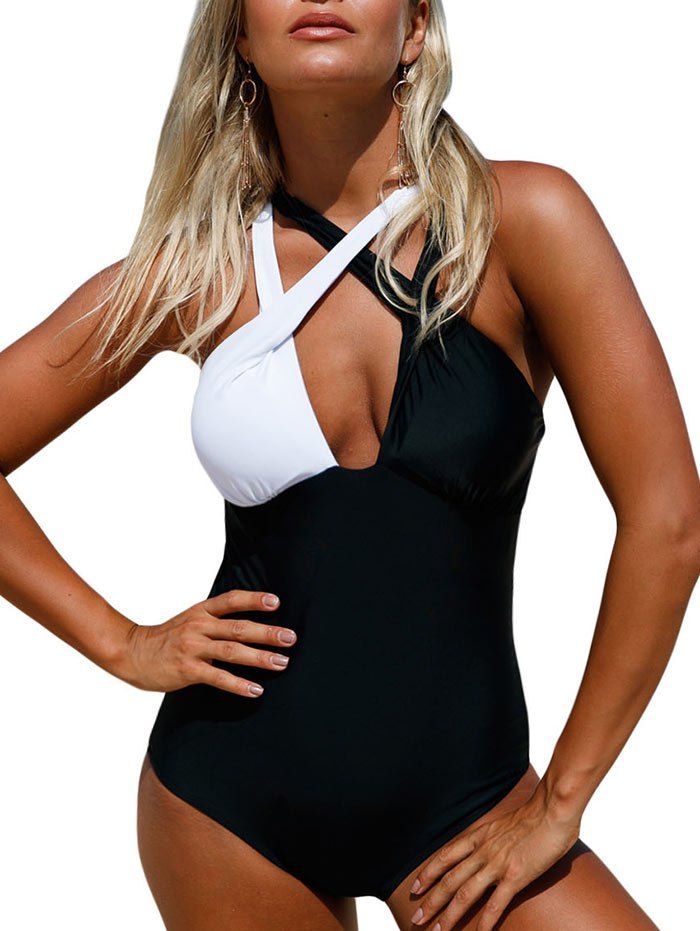 

Criss Cross Color Block Swimsuit, Black