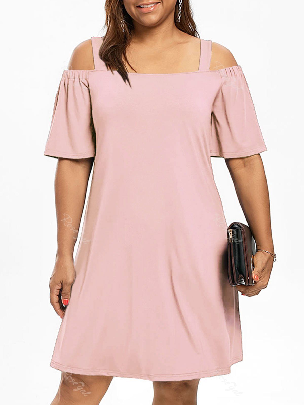 

Cold Shoulder Half Sleeve Plus Size Dress, Light pink