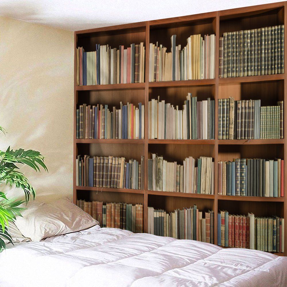 

Bookshelf Print Wall Decor Tapestry, Brown