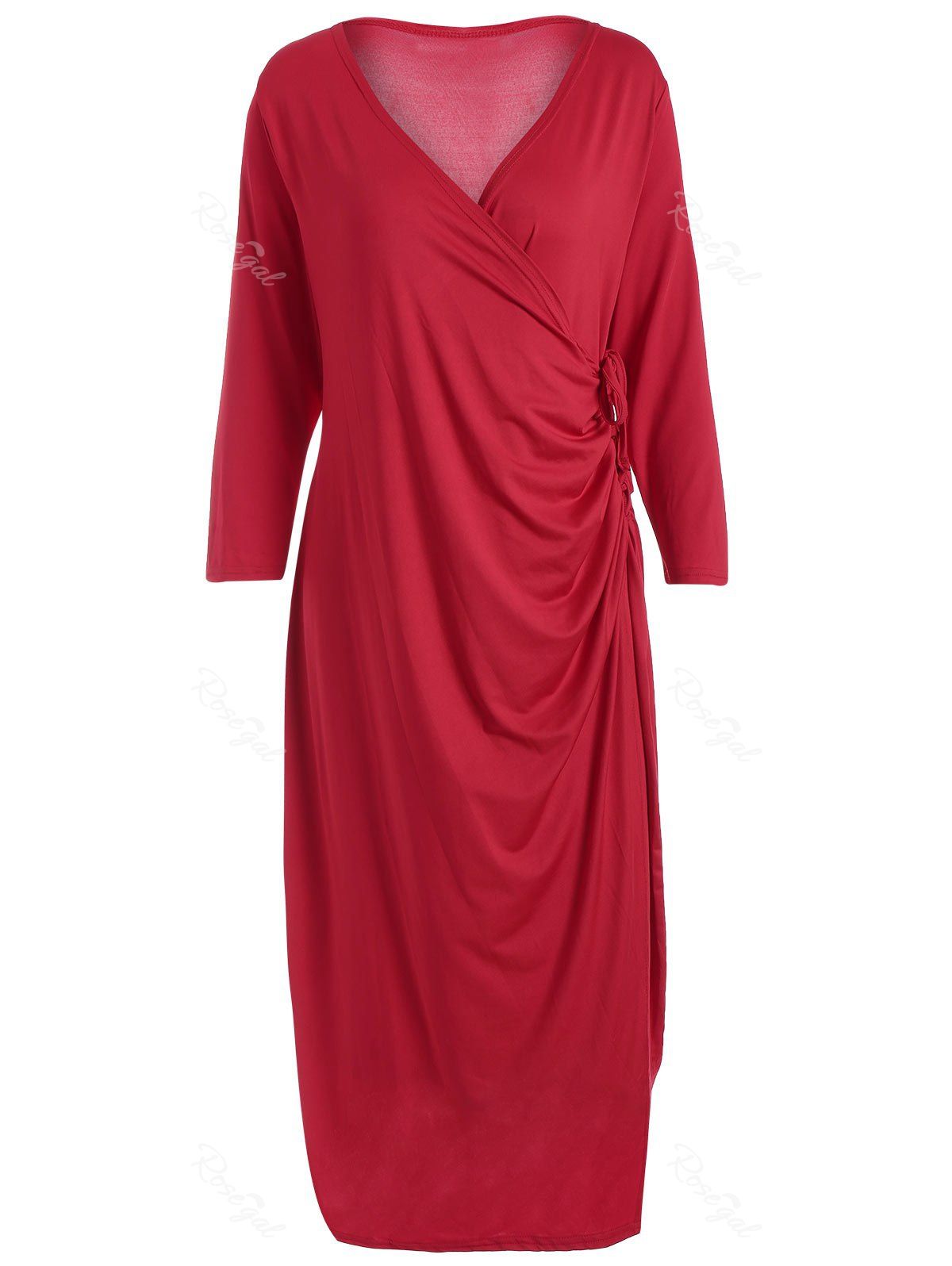 [34 OFF] Knee Length Wrap Plus Size Dress Rosegal