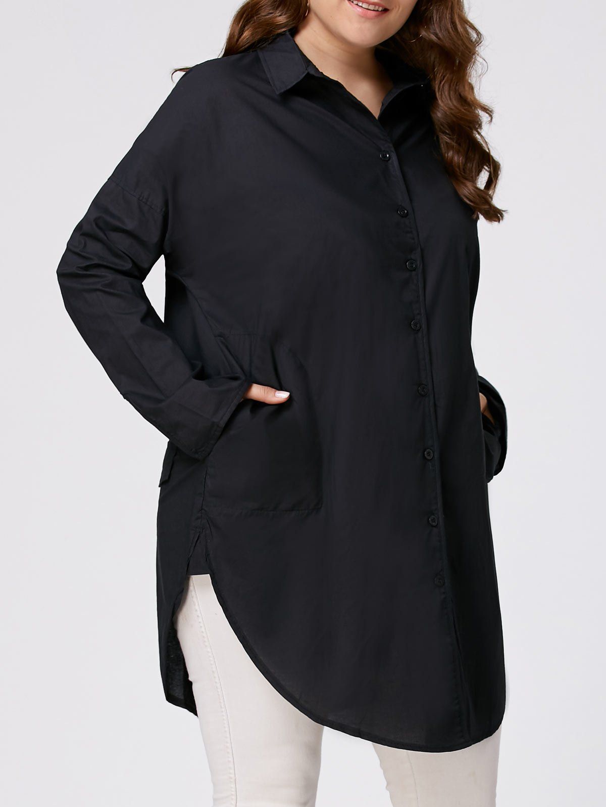 

Plus Size Side Split Long Sleeve Shirt, Black