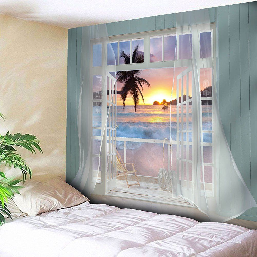 

Balcony Sunset Beach Waterproof Hanging Tapestry, Blue