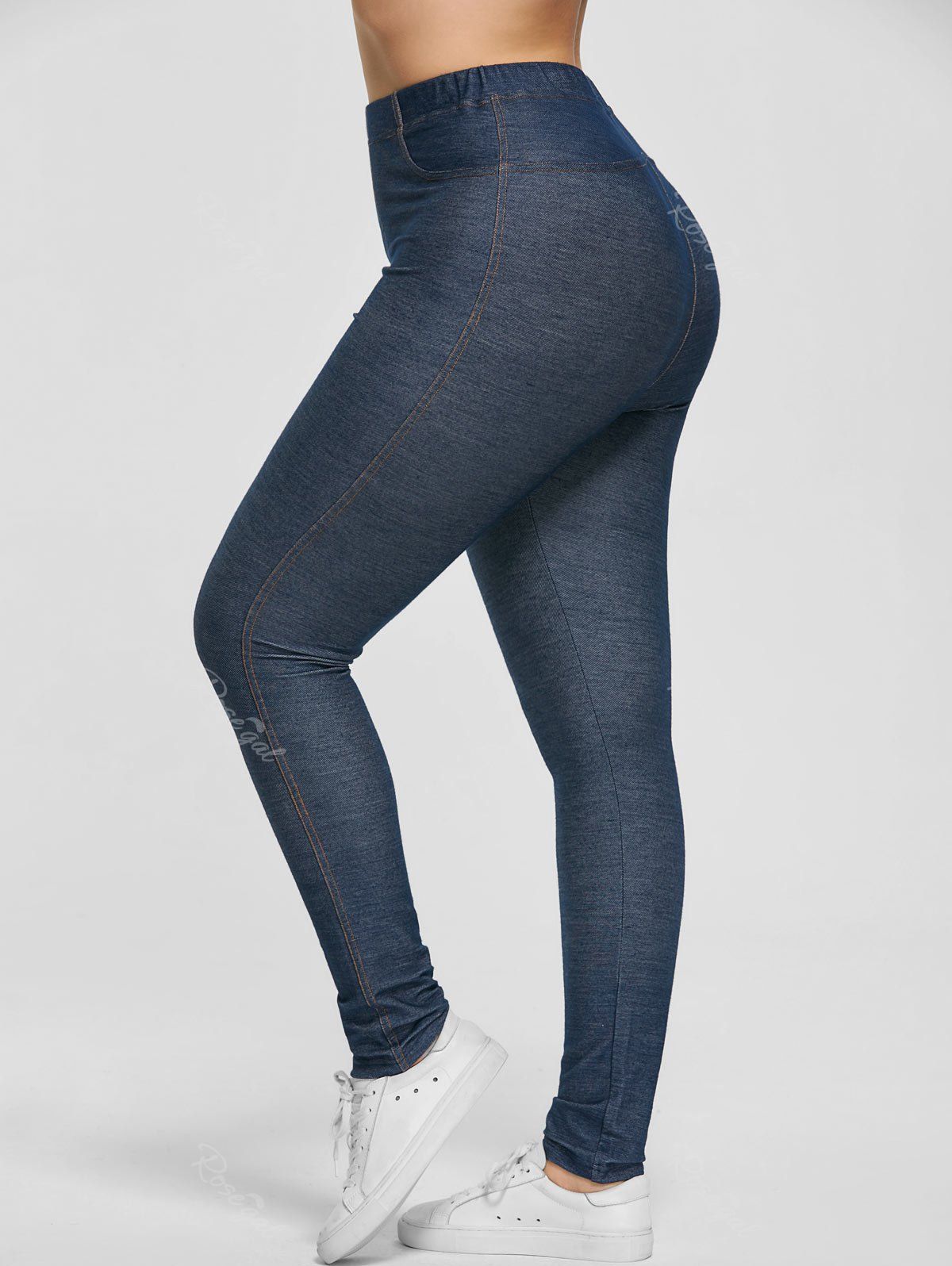 

Plus Size Stretchy Pockets Pencil Pants, Blue gray