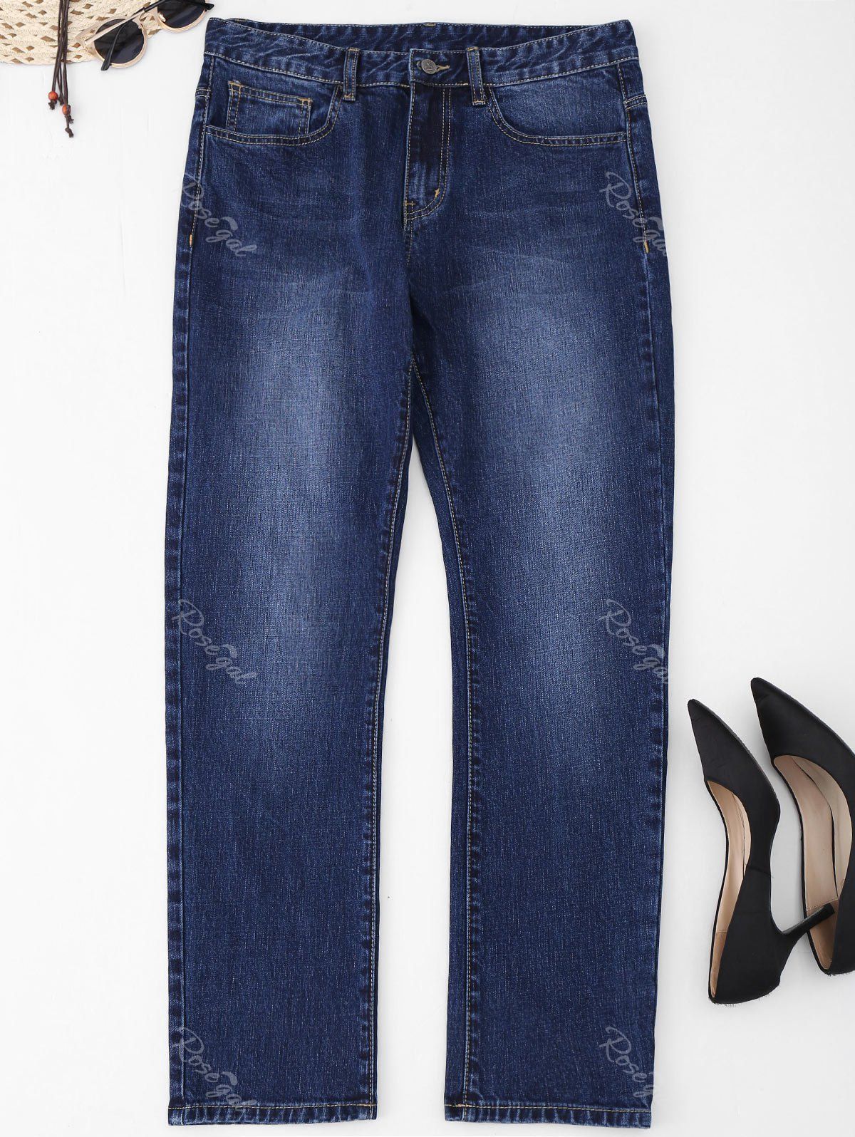 

Plus Size Five Pockets Straight Jeans, Denim blue