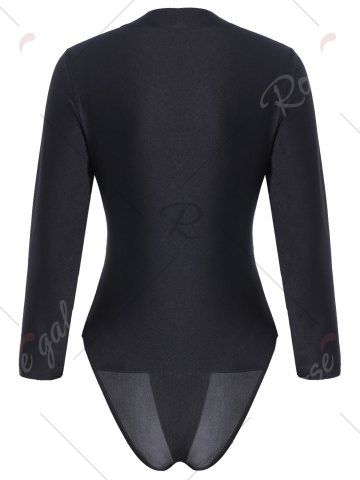 Bordado Mas Traje De Bano De Talla Con Manga Larga Negro Rosegal Com Spain