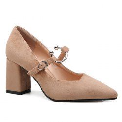 Point Toe Block Heel Suede Pumps