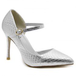 Buckle Strap Snake Embossed Pumps