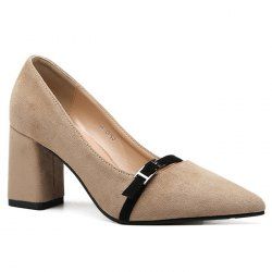 Contrast Buckle Strap Block Heel Pumps