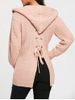 Lace Up Back Open Front Hooded Cardigan -  