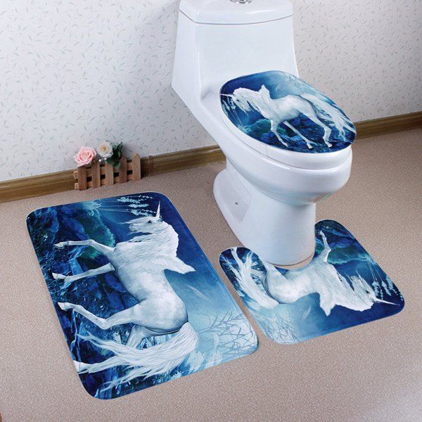 [42 OFF] 3 Pieces Dreamlike Unicorn Toilet Mats Set Rosegal