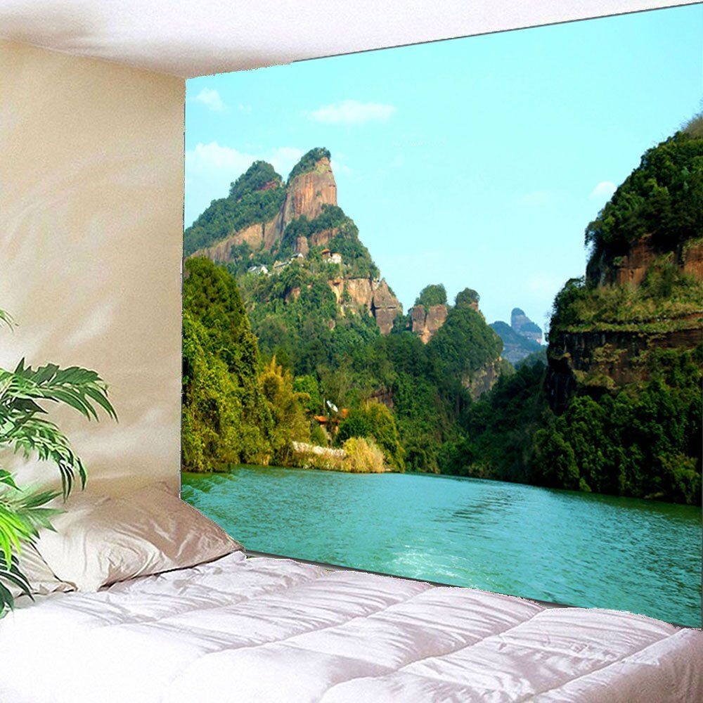 Wall Art Mountains Lake Waterproof Hanging Tapestry