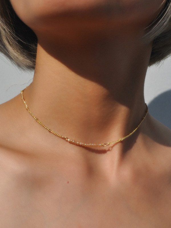 

Beaded Collarbone Chain Necklace, Champagne