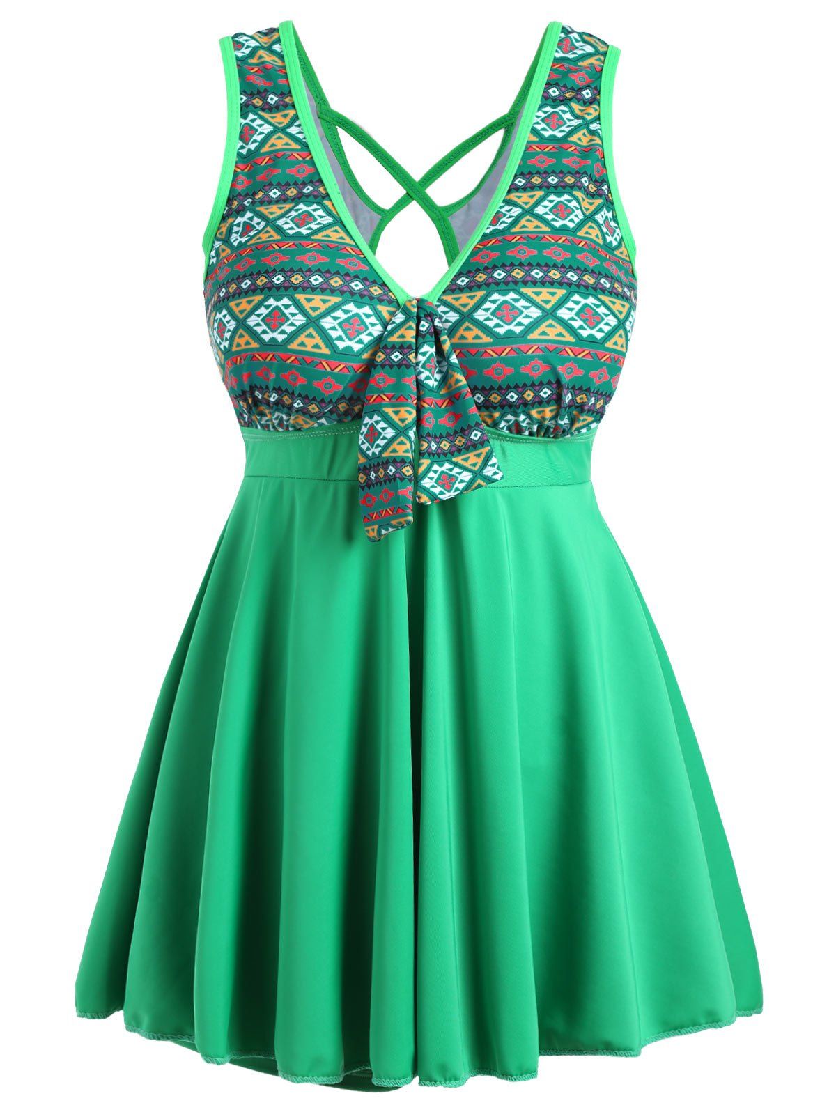 

Plus Size Cross Back Skirted One Piece Swimsuit, Green