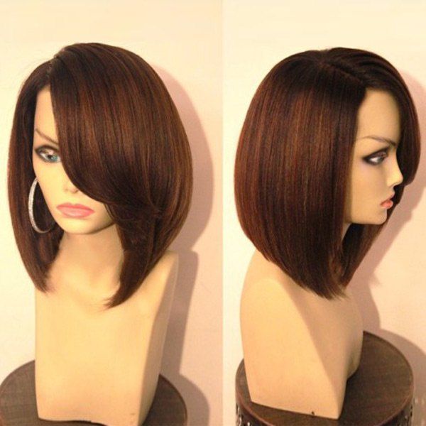 

Short Side Part Straight Bob Synthetic Wig, Black and brown