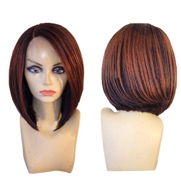 

Short Side Parting Colormix Straight Inverted Bob Synthetic Wig, Black and brown