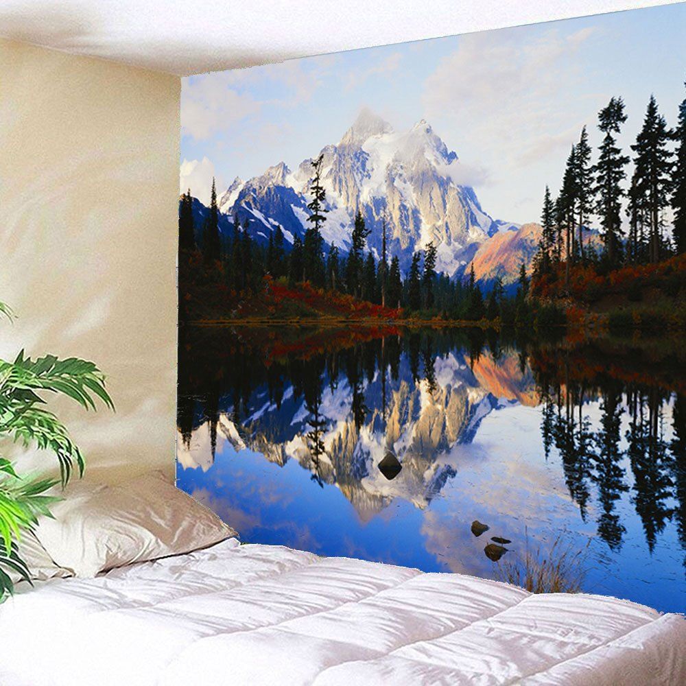 

Lakeside Forest Mountains Waterproof Hanging Tapestry, Colorful
