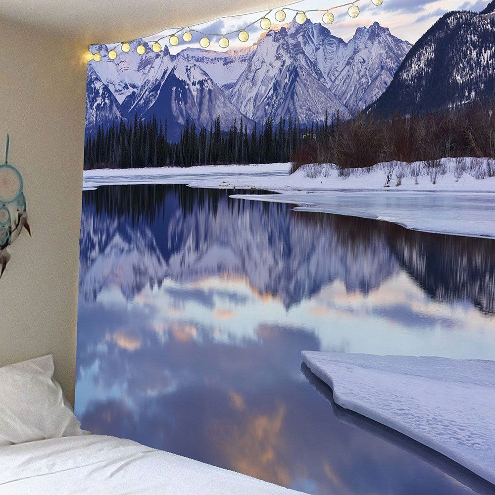 

Ice Lake Forest Snow Mountains Waterproof Wall Tapestry, Colorful