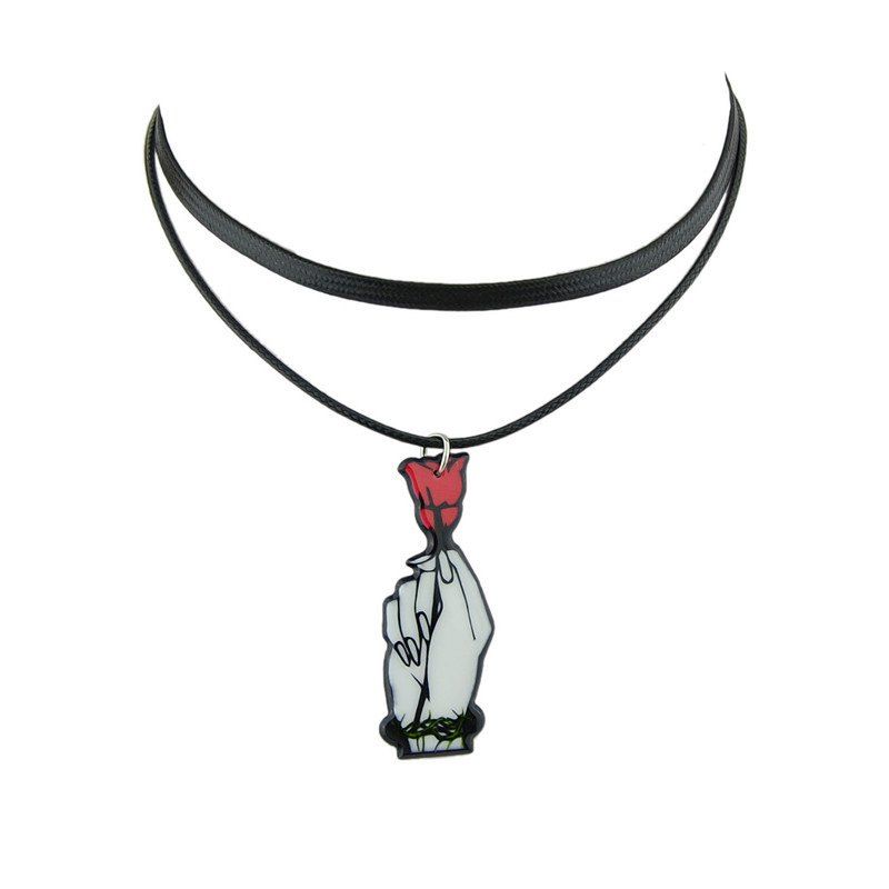 

PU Leather Rose Flower Choker Necklace, Black