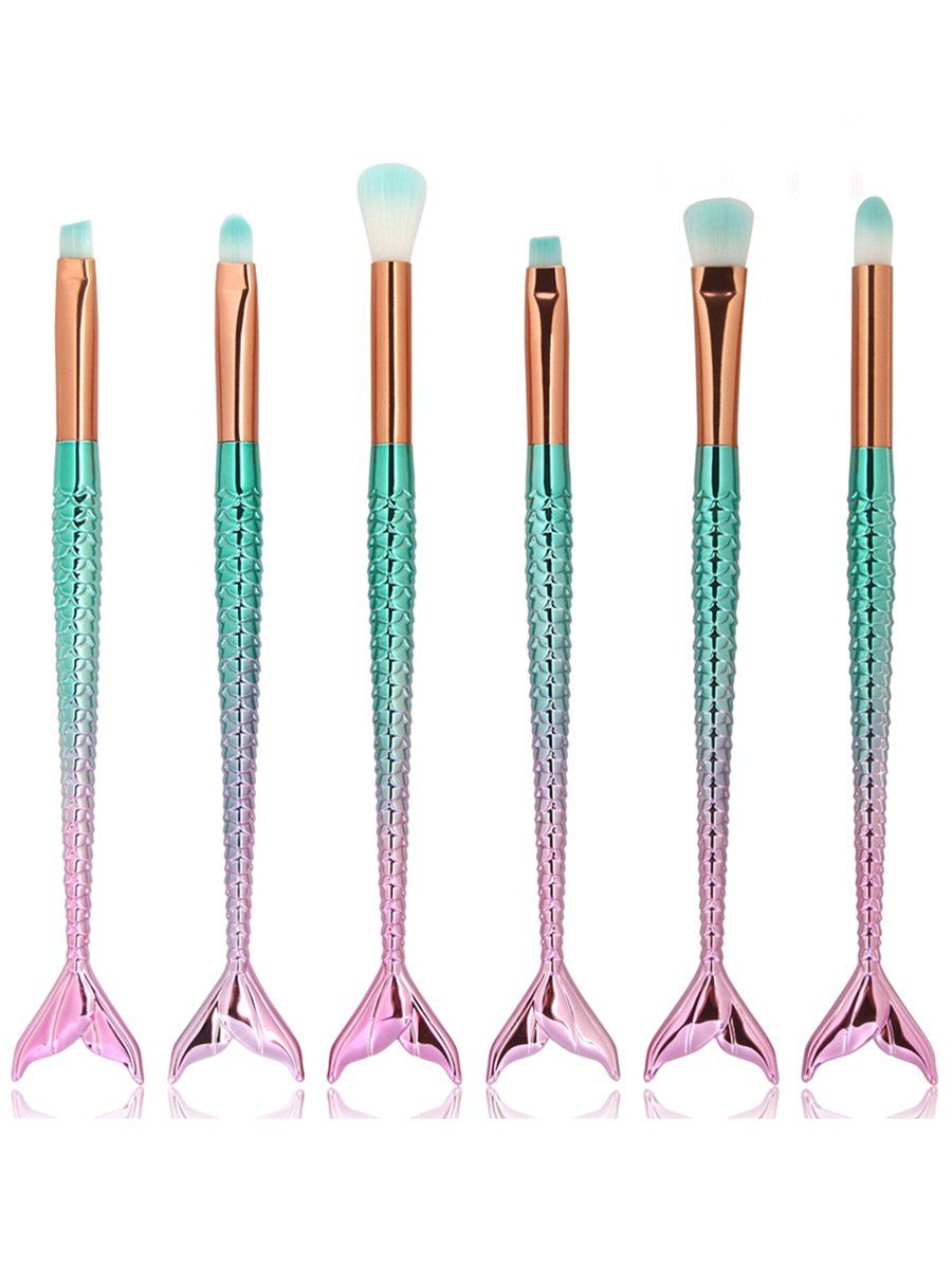 

6Pcs Eye Mermaid Tail Shape Ombre Makeup Brushes, Pinkish blue