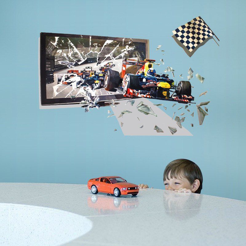 

3D Racing Car Broken Wall Sticker For Children Room, Colormix