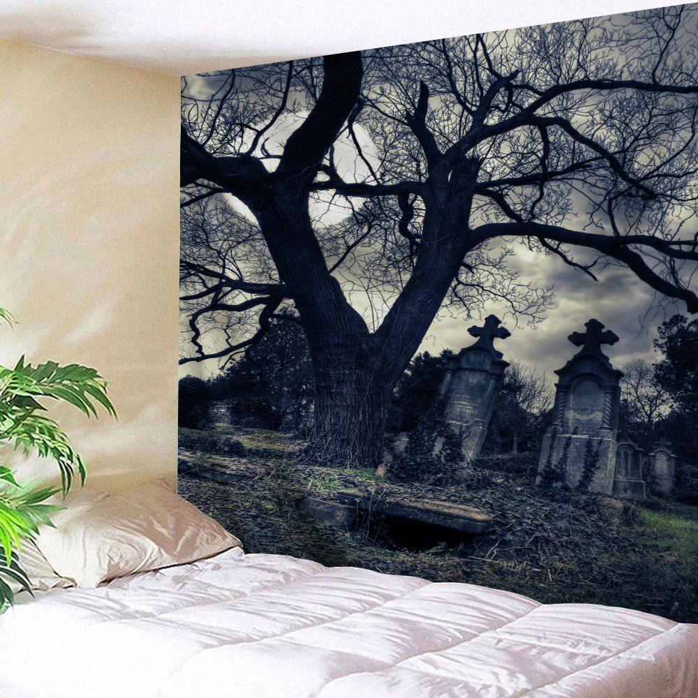 

Wall Hanging Halloween Gloomy Night Tapestry, Black grey