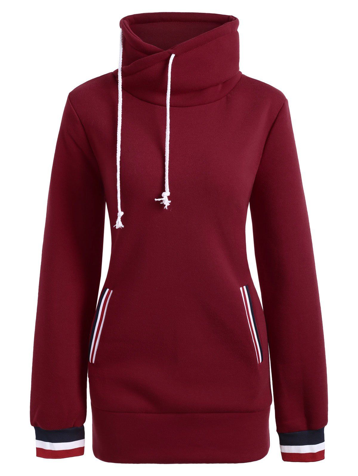 Download 41% OFF Mock Neck Pocket Drawstring Long Hoodie | Rosegal