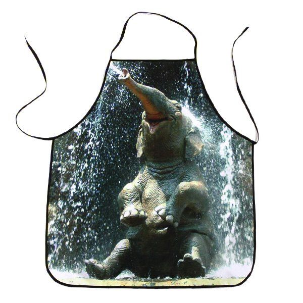 

Elephant Bathing Print Waterproof Kitchen Cooking Apron, Black grey