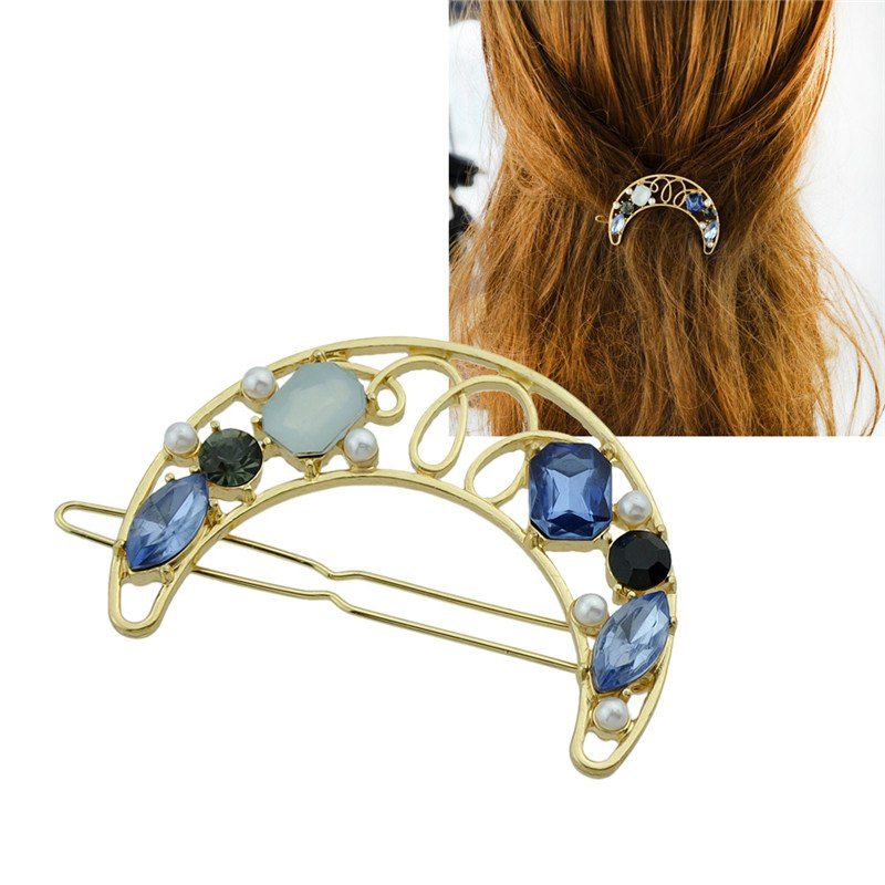

Faux Gem Hollow Out Moon Hair Clip, Blue