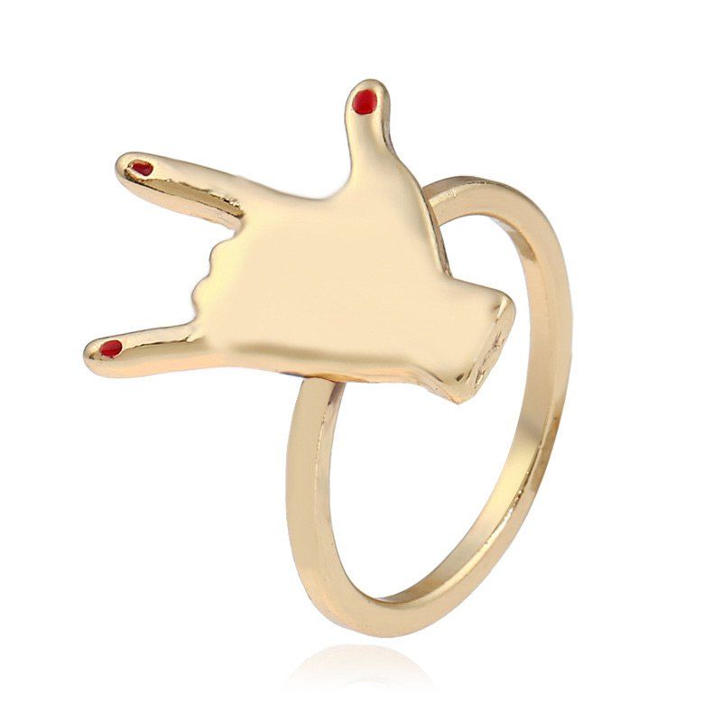 

Love you Hand Gesture Finger Ring, Golden