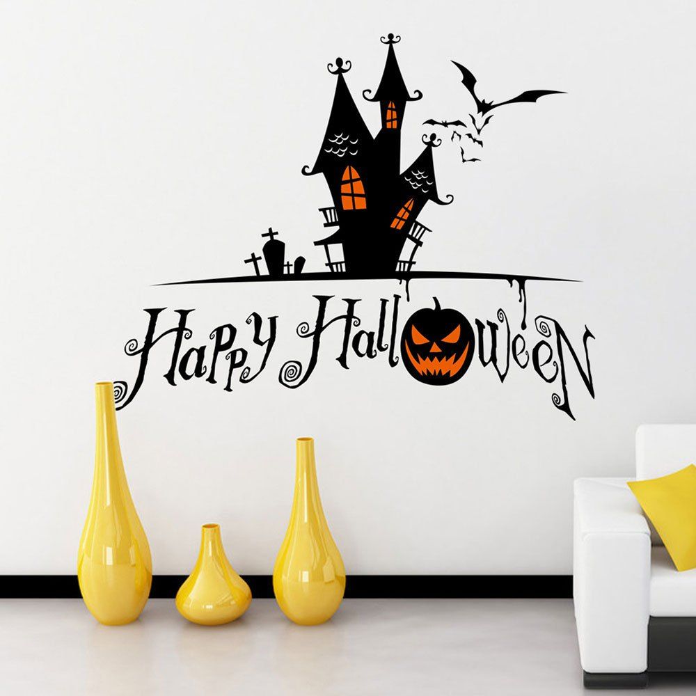 

Home Decor DIY Halloween Castle Shape Wall Stickers, Black