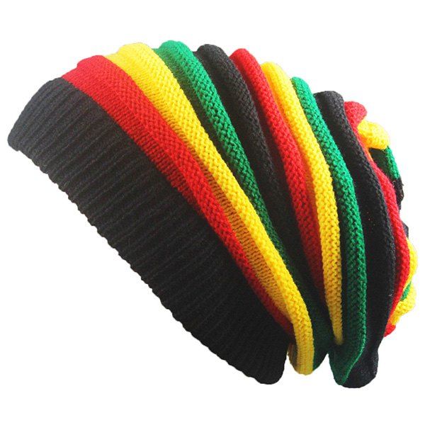 

Fold Rainbow Striped Knitting Beanie, Colorful